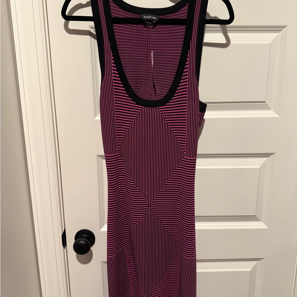 Bebe Pink and Black Geometric Dress